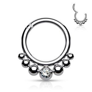 Septum or Daith Clicker Ring in Surgical Steel with Crystal Inlay 16g 8mm